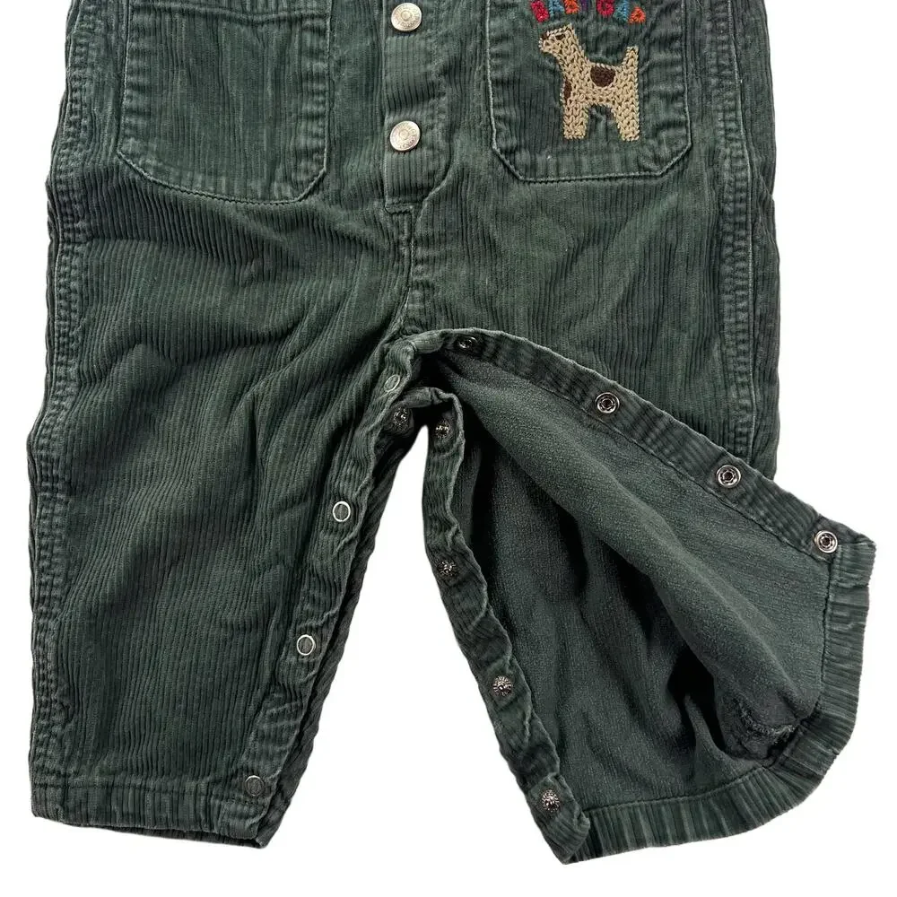 Vintage Baby GAP Corduroy Overalls 18-24M Green Explorers Dog Embroidered Snap